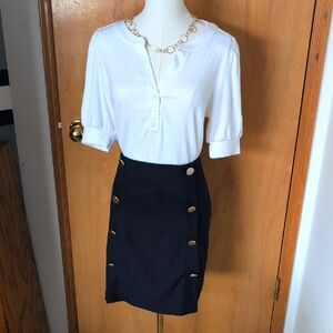 Loft Navy Skirt With Brass Buttons